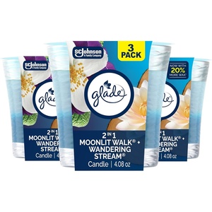 image:imageGlade 1Wick 2in1 Scented Candle Jar Hawaiian Breeze amp Vanilla Passion Fruit Air Freshener Infused with Essential Oils 408 Oz 3 CountMoonlit Walk  Wandering Stream