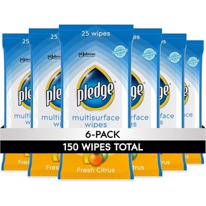 image:imagePledge MultiSurface Furniture Polish Wipes Works on Wood Granite and Leather Cleans and Protects Fresh Citrus  Pack of 6 150 Total Wipes25 Count Pack of 6