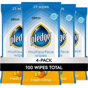 image:imagePledge MultiSurface Furniture Polish Wipes Works on Wood Granite and Leather Cleans and Protects Fresh Citrus  Pack of 6 150 Total Wipes25 Count Pack of 4