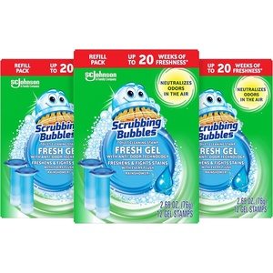 image:imageScrubbing Bubbles Fresh Gel Toilet Bowl Cleaning Stamps Helps Keep Toilet Clean and Helps Prevent Limescale amp Rings Rainshower Scent 1 Dispenser with 24 Fresh Gel Stamps12 Count Pack of 3