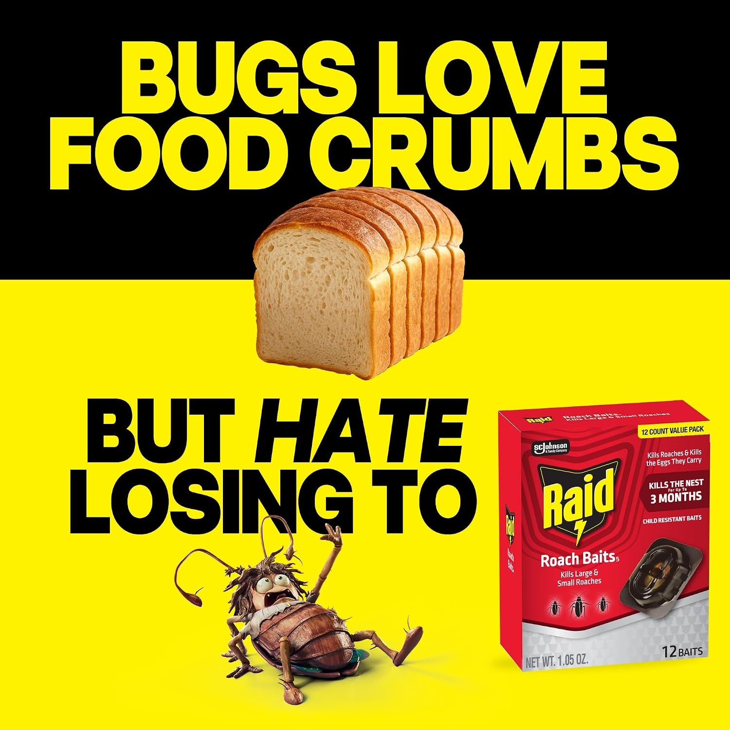 image:imageRaid Large Roach Baits Child Resistant For Indoor Use Kills Roaches for 3 Months 12 Count