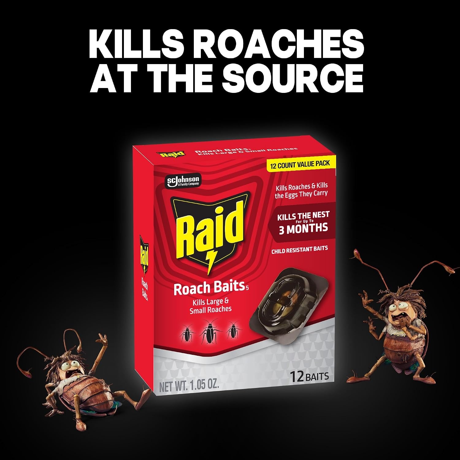 image:imageRaid Large Roach Baits Child Resistant For Indoor Use Kills Roaches for 3 Months 12 Count