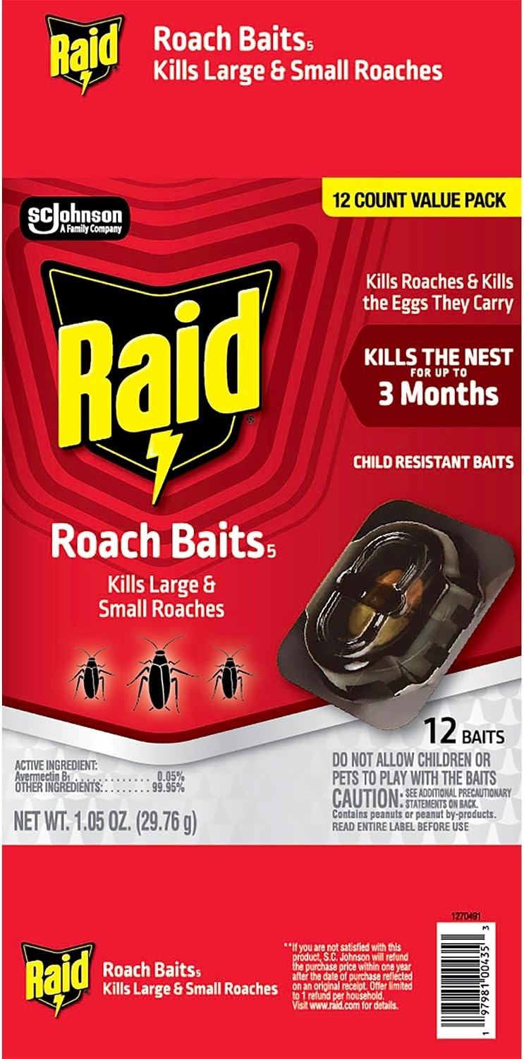 image:imageRaid Large Roach Baits Child Resistant For Indoor Use Kills Roaches for 3 Months 12 Count