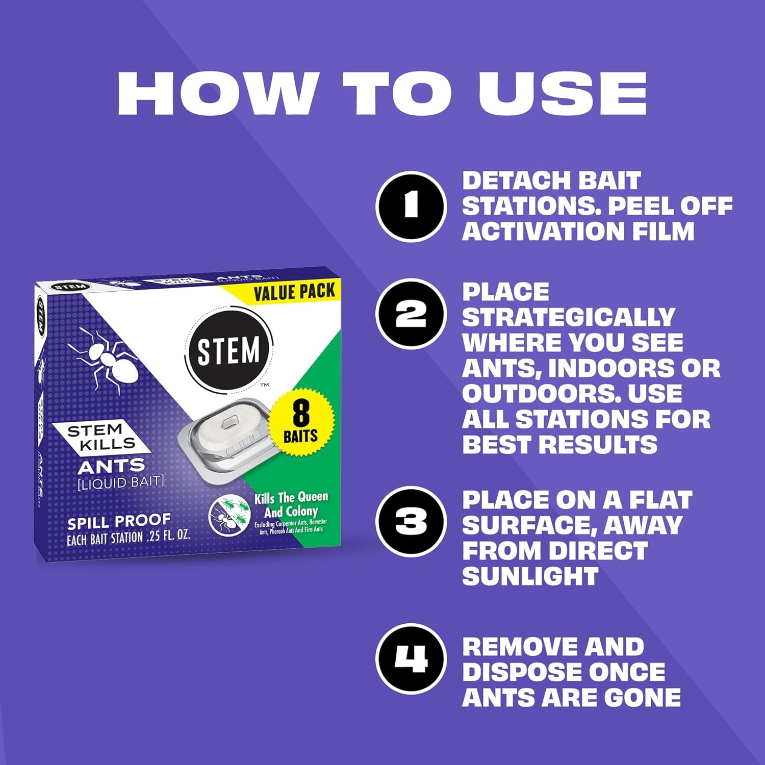 image:imageSTEM Liquid Ant Baits Kills The Queen and Colony for Indoor Use 8 Spill Proof Bait Stations8 Count