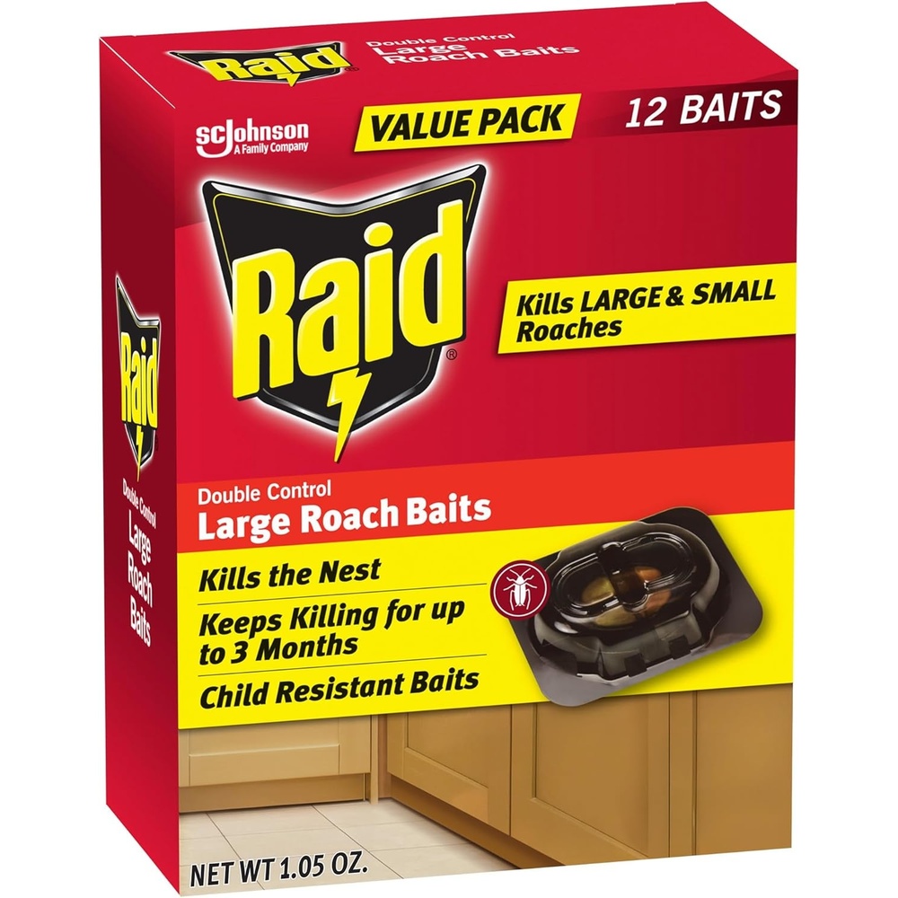 image:imageRaid Large Roach Baits Child Resistant For Indoor Use Kills Roaches for 3 Months 12 Count